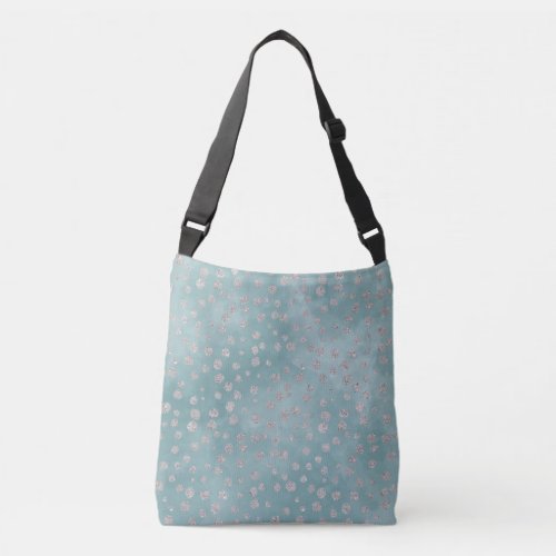 Winter Watercolor Aqua  Silver Glitter Polka Dots Crossbody Bag