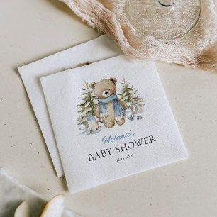 Winter Watercolor Bear Baby Shower Napkins
