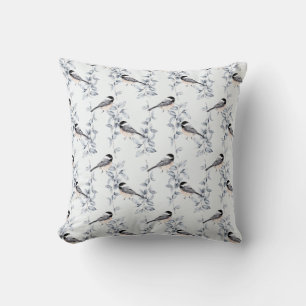 Winter Watercolor Birds Botanical Pattern Throw Pillow