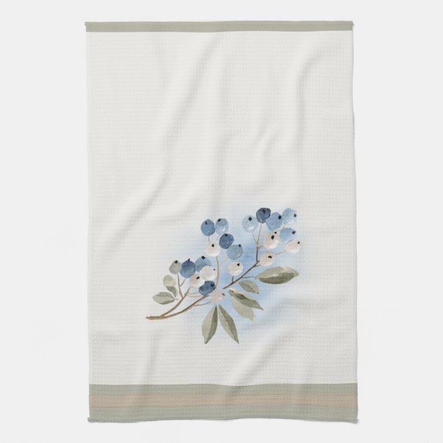 Winter Watercolor Blue Berry Botanical Kitchen Towel (Vertical)