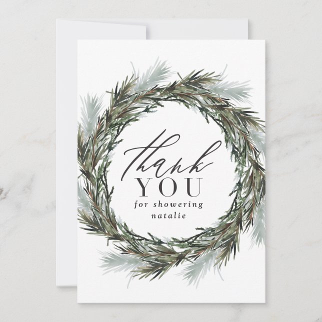 Winter watercolor botanical baby shower thank you (Front)