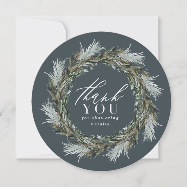 Winter watercolor botanical baby shower thank you (Front)