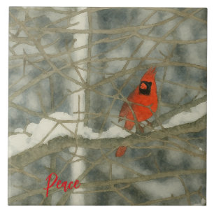 Winter Watercolor Cardinal Ceramic Tile