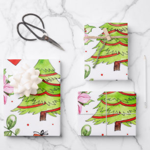Winter Watercolor Christmas Tree Wrapping Paper Sheets