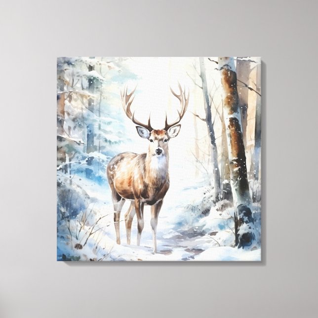 Winter Watercolor Deer Canvas Art (Front)