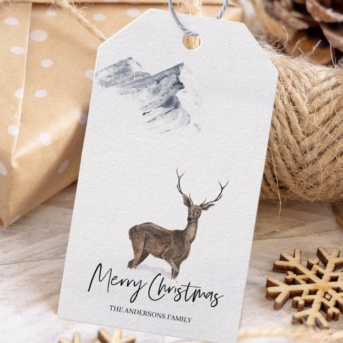 Winter Watercolor Deer Christmas Gift Tags