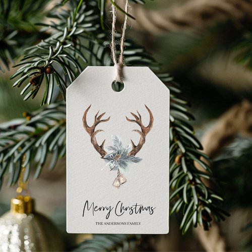 Winter Watercolor Deer Wreath Christmas Gift Tags