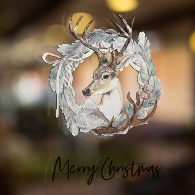 Winter Watercolor Deer Wreath Christmas  Window Cling (Creator Uploaded)