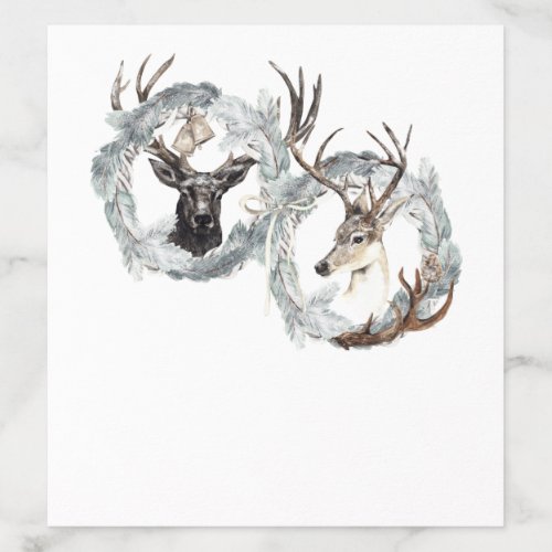 Winter Watercolor Deer Wreath Silver Envelope Liner