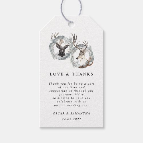 Winter Watercolor Deer Wreath Silver Gift Tags