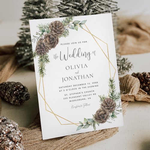 Winter Watercolor Elegant Script Wedding Invitation