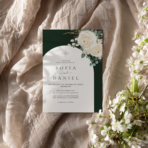 Winter Watercolor Floral Aesthetic Frame Wedding Invitation