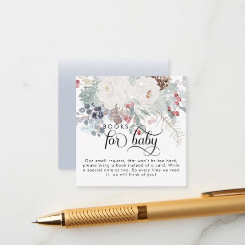 Winter watercolor floral Baby Shower book request Enclosure Card