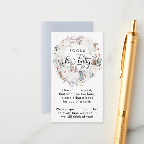 Winter watercolor floral Baby Shower Book request Enclosure Card