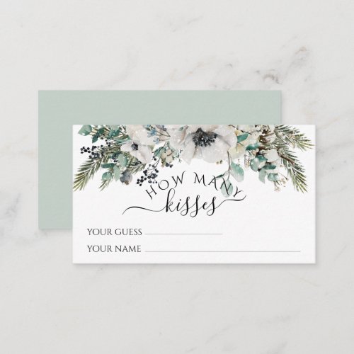 Winter Watercolor Floral Bridal How many kisses Enclosure Card