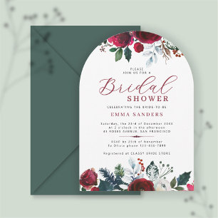 Winter watercolor floral elegant bridal shower invitation