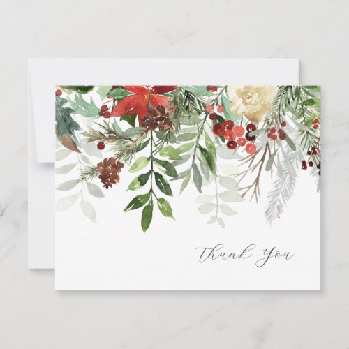 Winter Watercolor Floral Greenery Thank You Cards