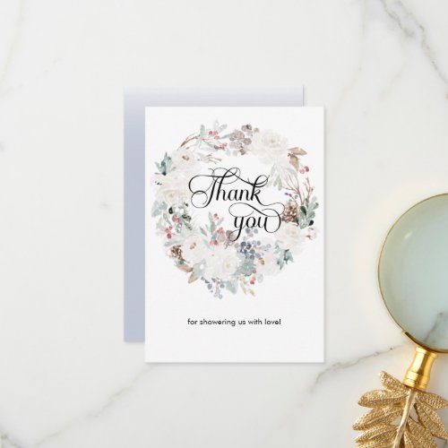 Winter watercolor floral in snow Baby Shower  Thank You Card