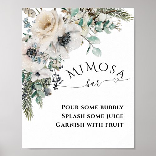 Winter Watercolor Floral Modern Bridal Mimosa Bar  Poster