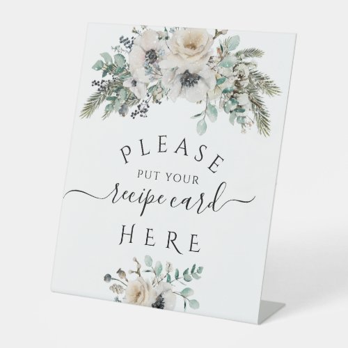 Winter Watercolor Floral Modern Bridal recipe Pedestal Sign