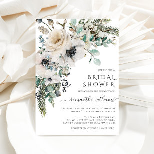 Winter Watercolor Floral Modern Bridal Shower Invitation