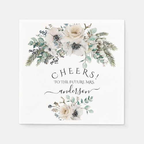 Winter Watercolor Floral Modern Bridal Shower Napkins