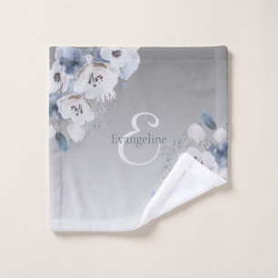 Winter Watercolor Floral Monogram Personalized Bath Towel Set