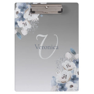 Winter Watercolor Floral Monogram Personalized Clipboard