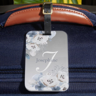 Winter Watercolor Floral Monogram Personalized Luggage Tag