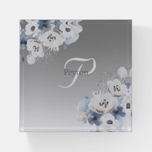 Winter Watercolor Floral Monogram Personalized Paperweight