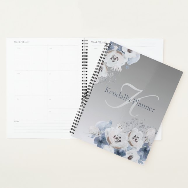 Winter Watercolor Floral Monogram Personalized Planner (Display)