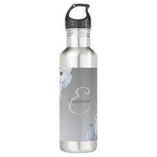 Winter Watercolor Floral Monogram Personalized Stainless Steel Water Bottle