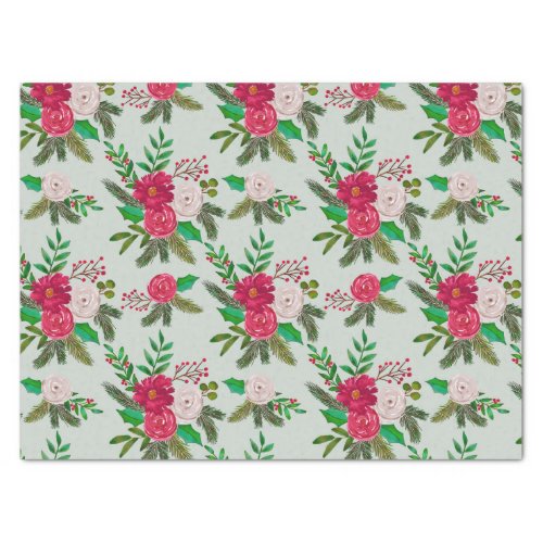 Winter Watercolor Floral Pattern on Light Green Tissue Paper