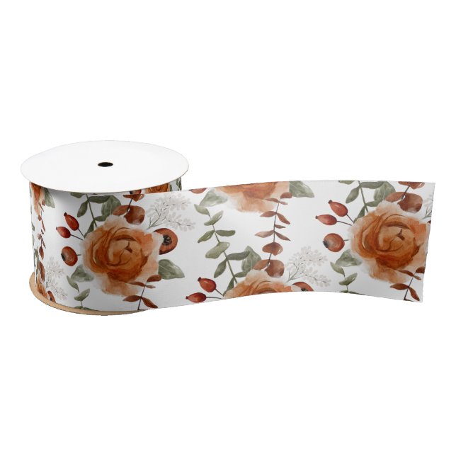 Winter Watercolor Floral Ribbon  (Spool)