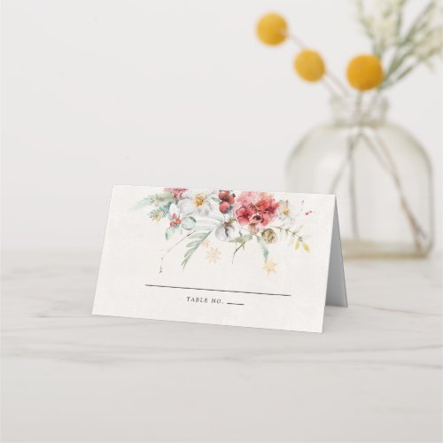 Winter Watercolor Floral Snowflake Place Card