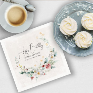 Winter Watercolor Flower Snowflake 50th Birthday Napkins