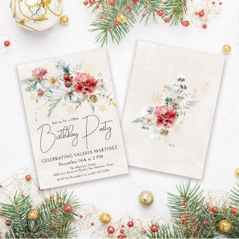 Winter Watercolor Flowers 100th Birthday Party Invitation by Celebrais at Zazzle