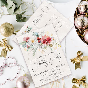 Winter Watercolor Flowers 30th Birthday Party Invitation Postcard