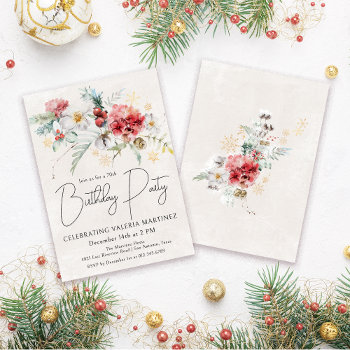 Winter Watercolor Flowers 70th Birthday Party Invitation by Celebrais at Zazzle