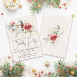 Winter Watercolor Flowers 80th Birthday Party Invitation<br><div class="desc">Red and white winter watercolor flowers are nestled in soft sage green leaves and foliage. Gold snowflakes add a festive touch. An elegant,  simple and modern script gives it a open and airy vibe. There is also a winter floral boquet on the back.</div>