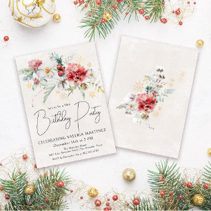 Winter Watercolor Flowers 90th Birthday Party Invitation