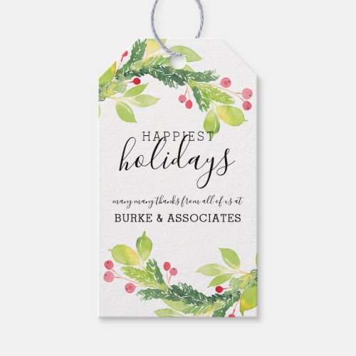 Winter Watercolor Foliage Holiday Personalized Gift Tags
