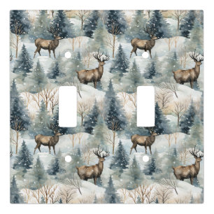 Winter Watercolor Forest Deer (1) Light Switch Cover