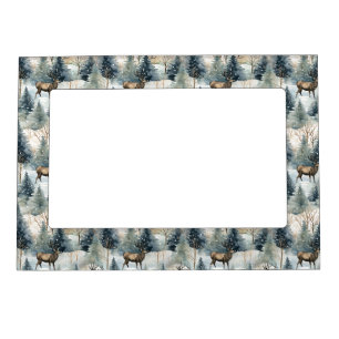Winter Watercolor Forest Deer (1) Magnetic Frame