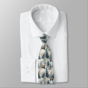 Winter Watercolor Forest Deer (1) Neck Tie