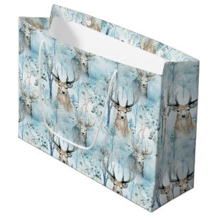 Winter Watercolor Forest Deer (2) Large Gift Bag