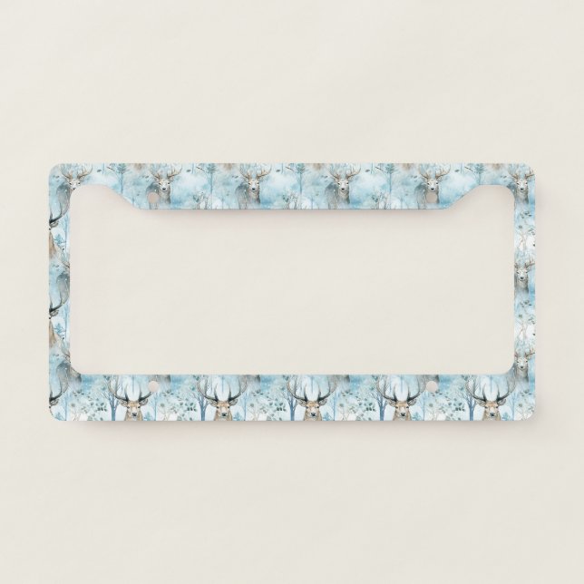 Winter Watercolor Forest Deer (2) License Plate Frame (Front)