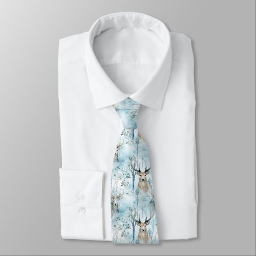 Winter Watercolor Forest Deer (2) Neck Tie