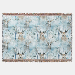 Winter Watercolor Forest Deer (2) Throw Blanket