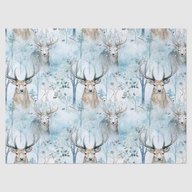 Winter Watercolor Forest Deer (2) Tissue Paper (Front)